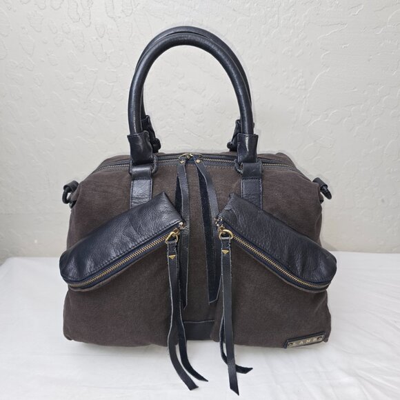 L.A.M.B Gwen Steffani Gray Canvas & Black Leather Crossbody Pocket Satchel - Picture 4 of 13